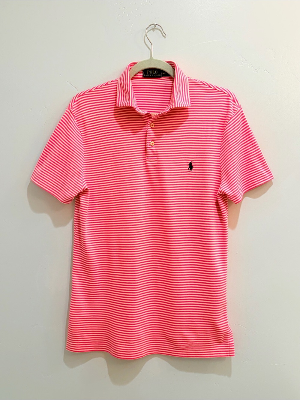 Polo Ralph Lauren Men's Striped Short Sleeve Polo Shirt Pink White Size M